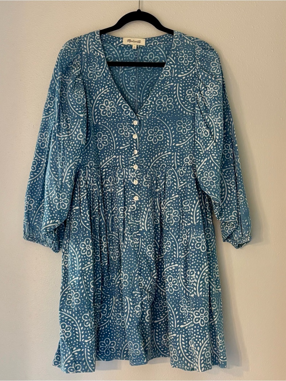 Madewell Blue Floral Button Mini Dress